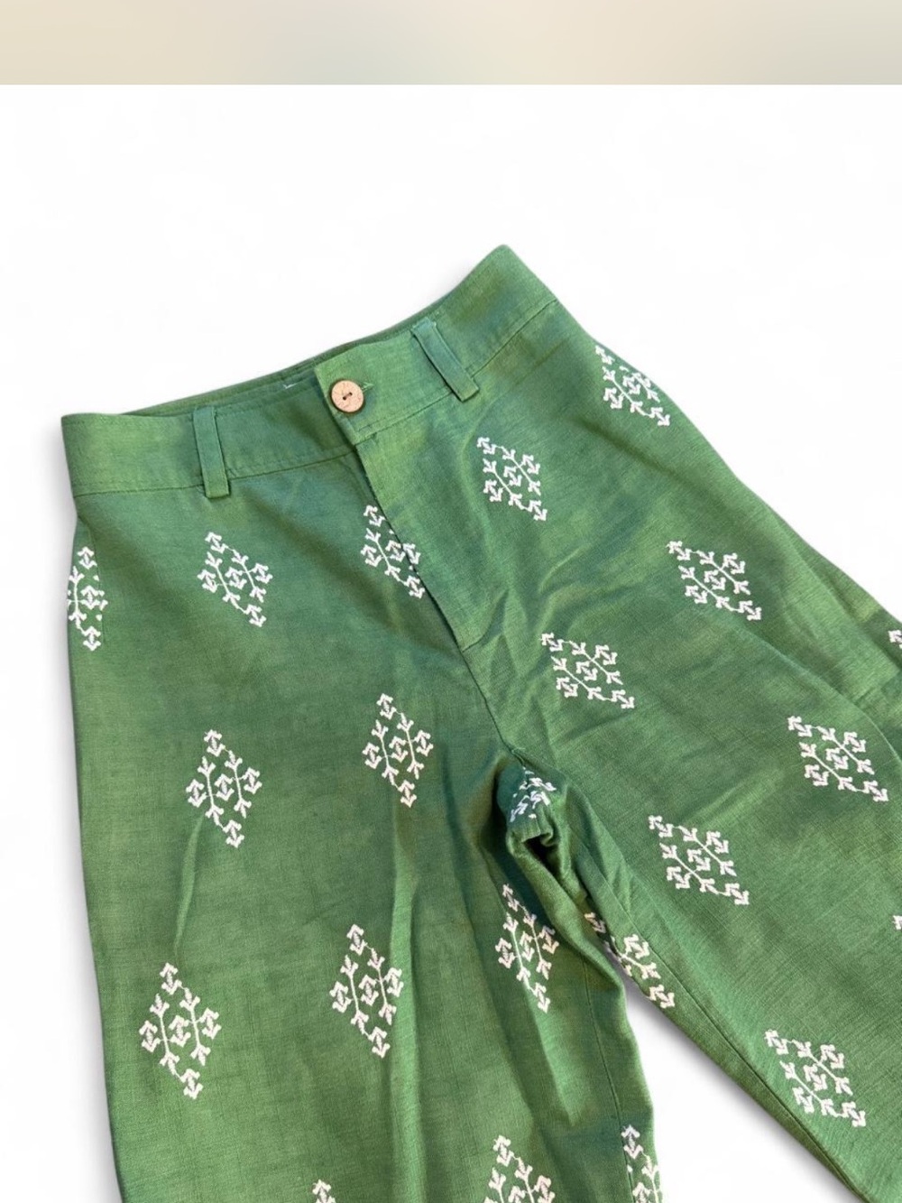 Haute Hippie Green Wide-Leg Embroidered Pants size 4 - Picture 4 of 8